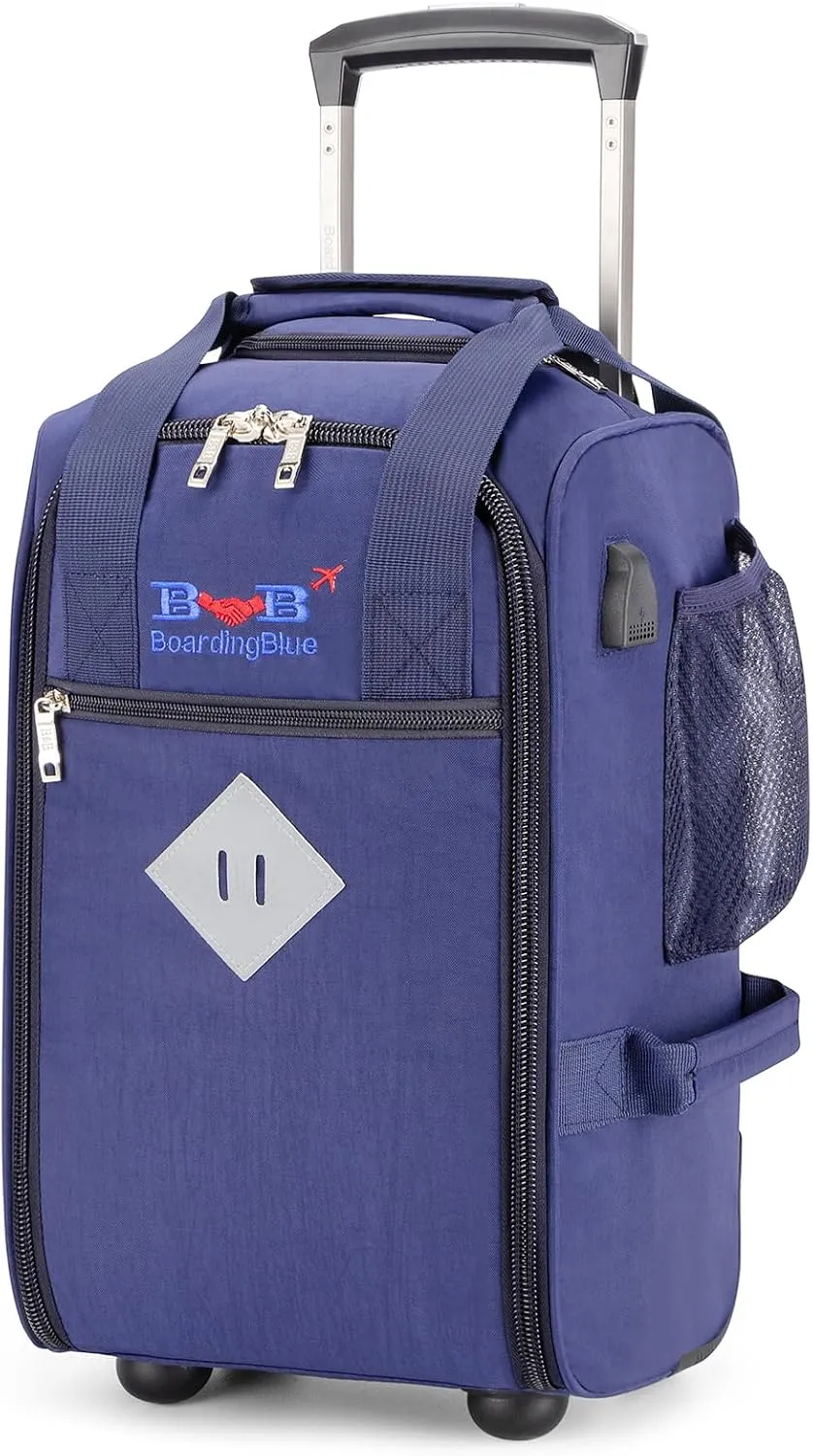 Boardingblue 17x10x9 Inches United Airlines Rolling Personal Item Under Seat Duffle Bag Luggage Suitable For Major Airlines Including Spirit, and Frontier Airline (Navy)