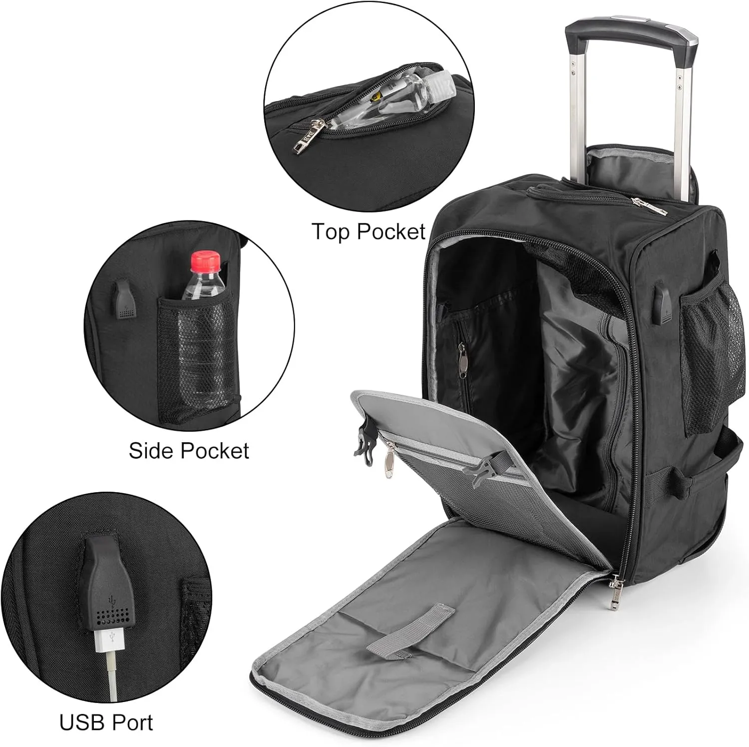 Boardingblue 17x10x9 Inches United Airlines Rolling Personal Item Under Seat Duffle Bag Luggage Suitable For Major Airlines Including Spirit, and Frontier Airline(BLACK)