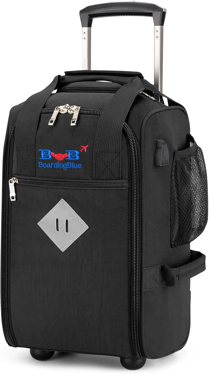 Boardingblue 17x10x9 Inches United Airlines Rolling Personal Item Under Seat Duffle Bag Luggage Suitable For Major Airlines Including Spirit, and Frontier Airline(BLACK)