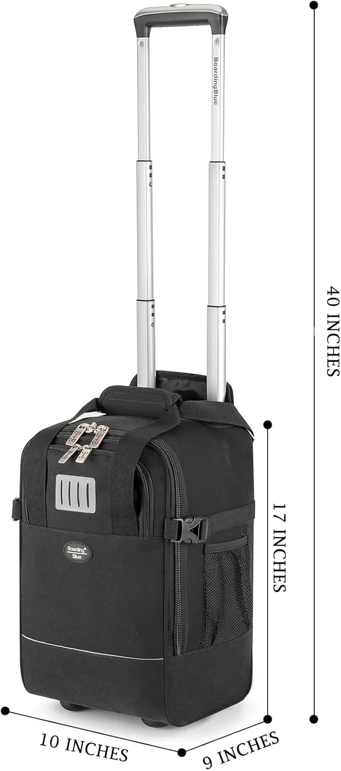 Boardingblue 17x10x9 Inches United Airlines Rolling Personal Item Under Seat Duffle Bag Luggage Suitable For Major Airlines Including Spirit and Frontier (Black, 17x10x9 Inches)
