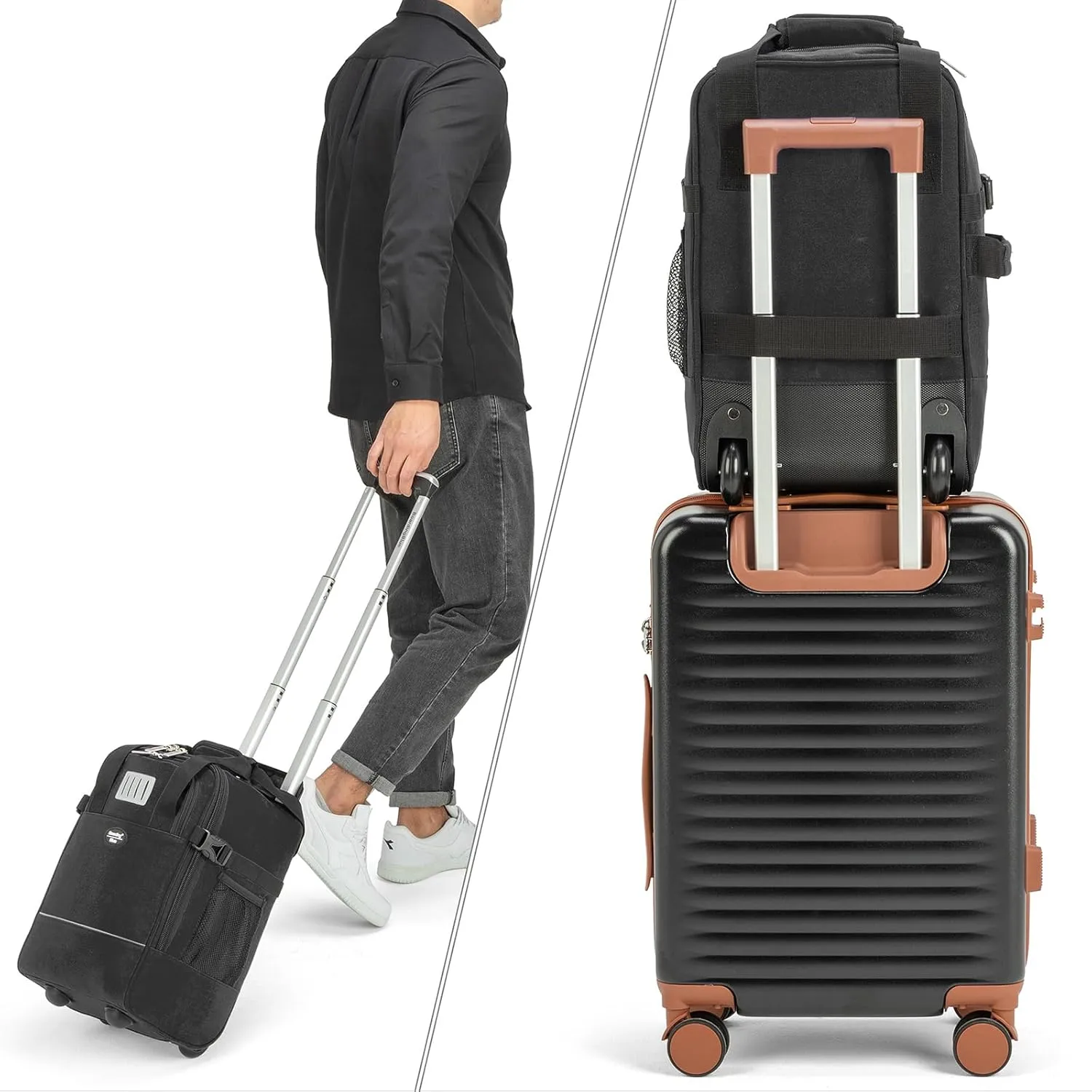 Boardingblue 17x10x9 Inches United Airlines Rolling Personal Item Under Seat Duffle Bag Luggage Suitable For Major Airlines Including Spirit and Frontier (Black, 17x10x9 Inches)