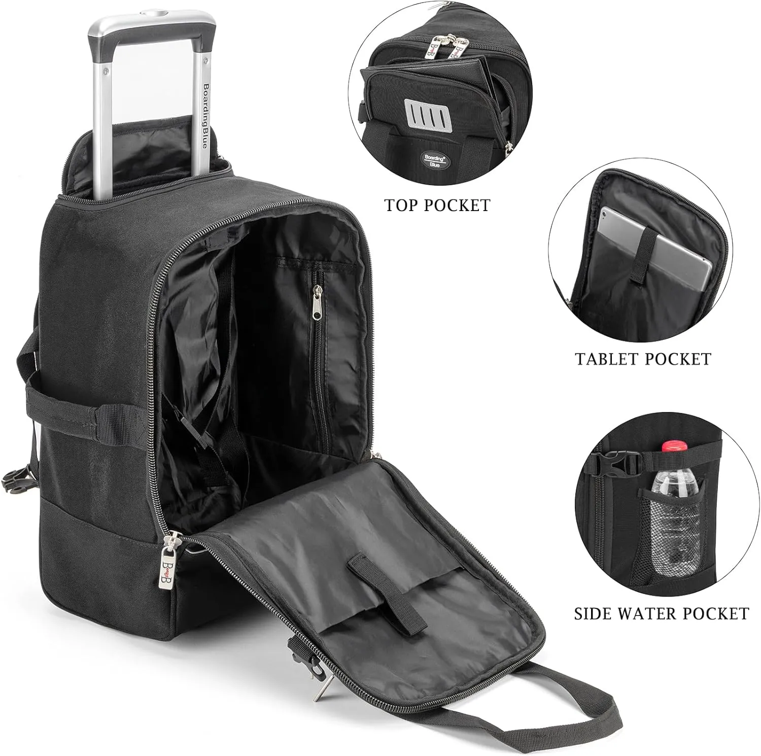 Boardingblue 17x10x9 Inches United Airlines Rolling Personal Item Under Seat Duffle Bag Luggage Suitable For Major Airlines Including Spirit and Frontier (Black, 17x10x9 Inches)