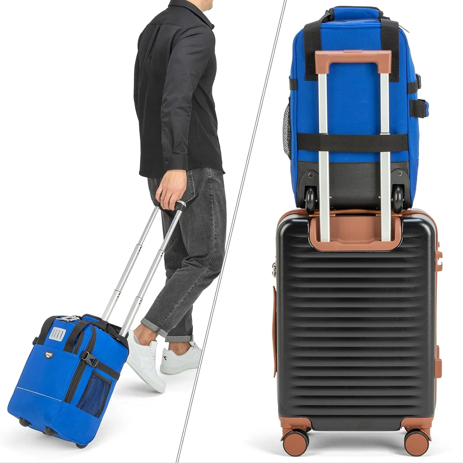 Boardingblue 17x10x9 Inches United Airlines Rolling Personal Item Under Seat Duffle Bag Luggage Suitable For Major Airlines Including Spirit and Frontier (Navy, 17x10x9 Inches)