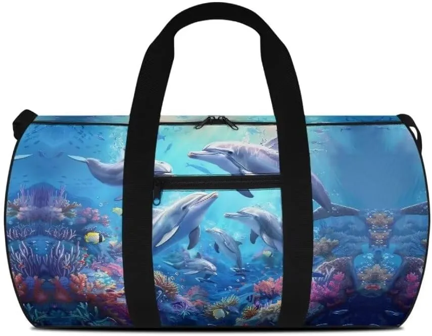 Boatee Dolphin Travel Bag for Women Multi-Purpose Luggage Bag Large Duffle Bag Casual Duffel Bag Big Capacity Weekender Handbag with Adjustable Strap Extra Large Duffel Bag for Camping Hiking Blue