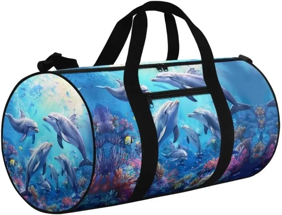 Boatee Dolphin Travel Bag for Women Multi-Purpose Luggage Bag Large Duffle Bag Casual Duffel Bag Big Capacity Weekender Handbag with Adjustable Strap Extra Large Duffel Bag for Camping Hiking Blue