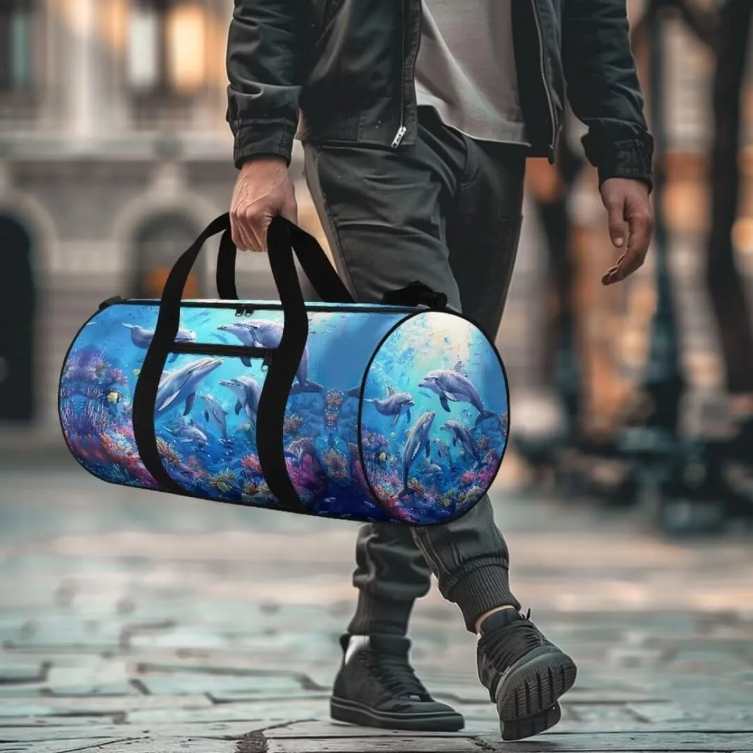 Boatee Dolphin Travel Bag for Women Multi-Purpose Luggage Bag Large Duffle Bag Casual Duffel Bag Big Capacity Weekender Handbag with Adjustable Strap Extra Large Duffel Bag for Camping Hiking Blue