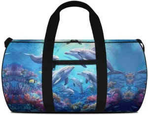Boatee Dolphin Travel Bag for Women Multi-Purpose Luggage Bag Large Duffle Bag Casual Duffel Bag Big Capacity Weekender Handbag with Adjustable Strap Extra Large Duffel Bag for Camping Hiking Blue