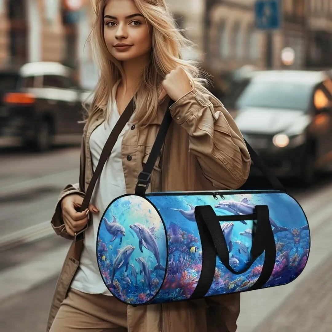 Boatee Dolphin Travel Bag for Women Multi-Purpose Luggage Bag Large Duffle Bag Casual Duffel Bag Big Capacity Weekender Handbag with Adjustable Strap Extra Large Duffel Bag for Camping Hiking Blue