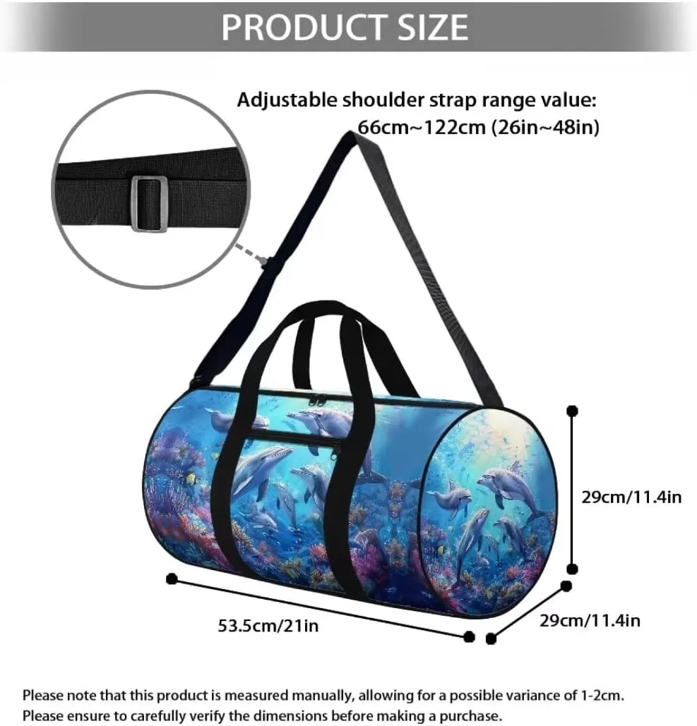 Boatee Dolphin Travel Bag for Women Multi-Purpose Luggage Bag Large Duffle Bag Casual Duffel Bag Big Capacity Weekender Handbag with Adjustable Strap Extra Large Duffel Bag for Camping Hiking Blue