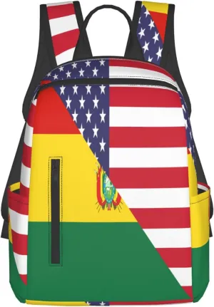 Bolivian American Flag Bolivia Half Casual Backpacks Large Capacity Laptop Backpack Sports Fitness Rucksack Travel Carry-On Daypack Work Bag for Outdoor Camping