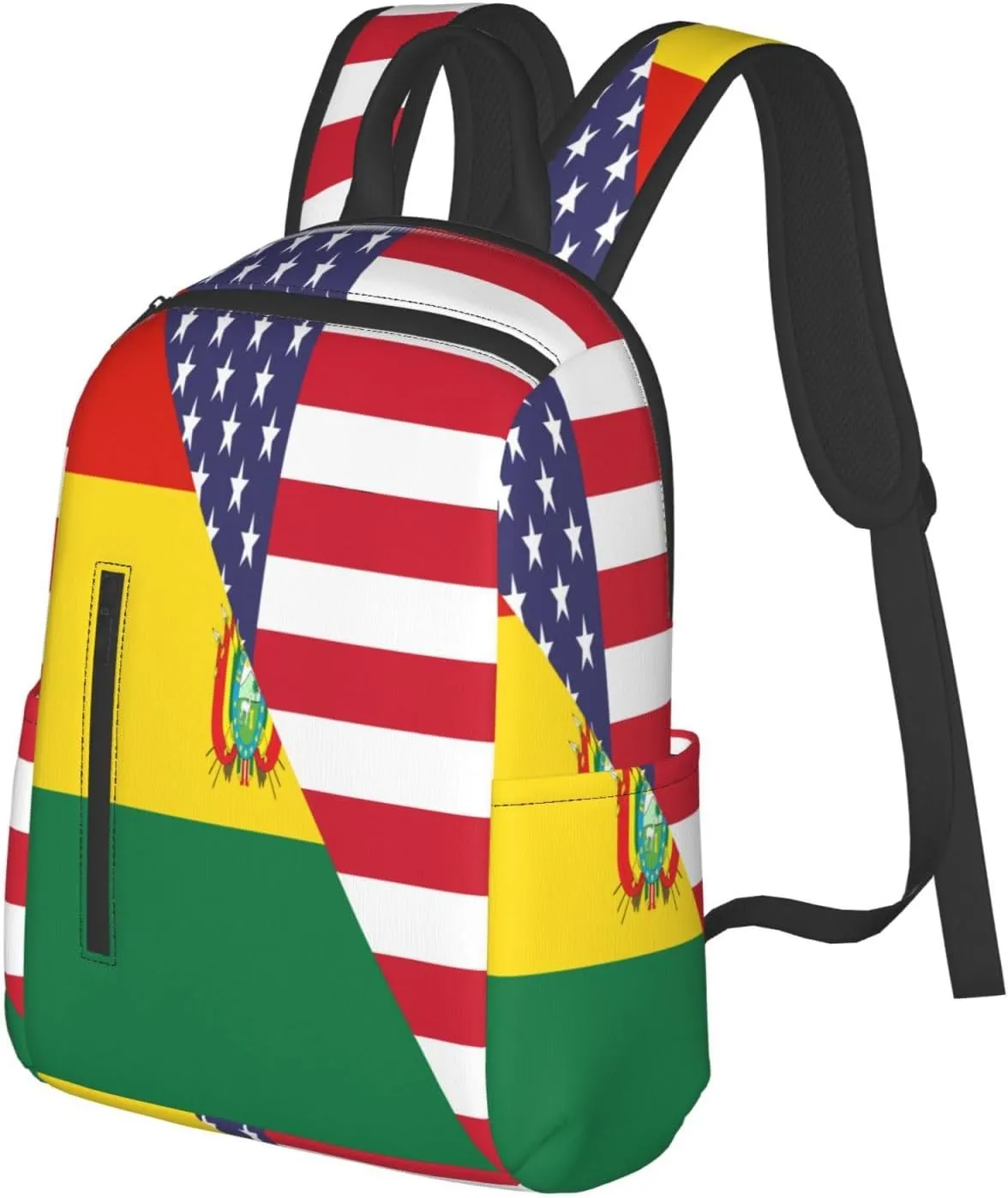 Bolivian American Flag Bolivia Half Casual Backpacks Large Capacity Laptop Backpack Sports Fitness Rucksack Travel Carry-On Daypack Work Bag for Outdoor Camping