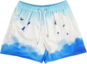 BOOMLEMON Mens Mesh Graphic Print Shorts Casual Fashion Cool Shorts Retro Active Gym Streetwear Short Pants