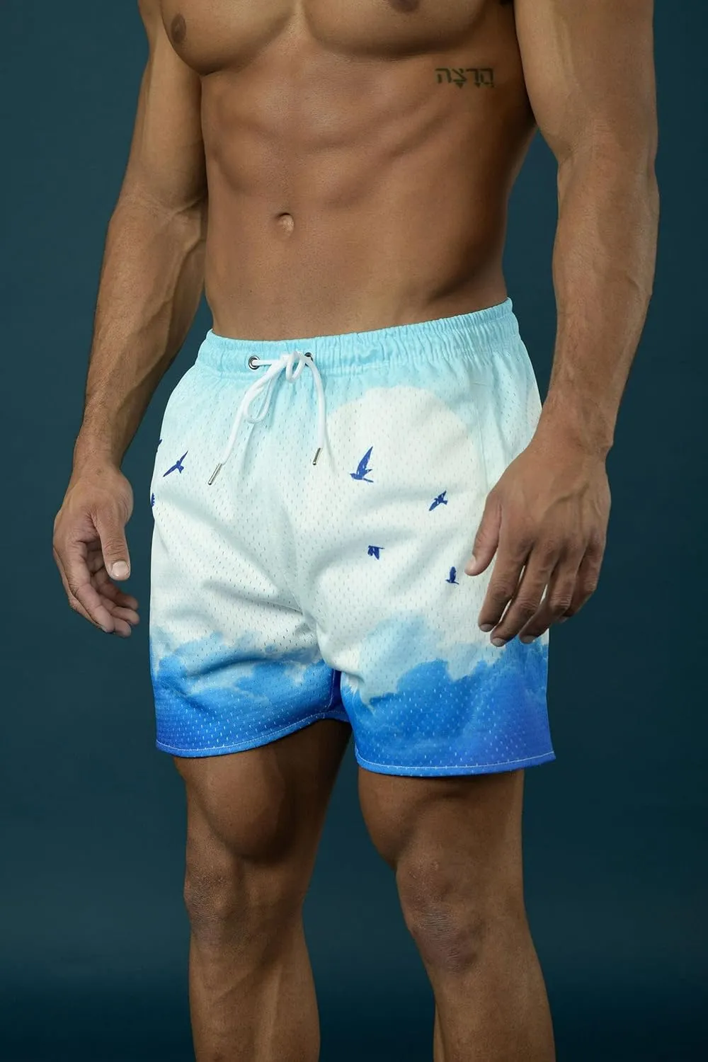 BOOMLEMON Mens Mesh Graphic Print Shorts Casual Fashion Cool Shorts Retro Active Gym Streetwear Short Pants