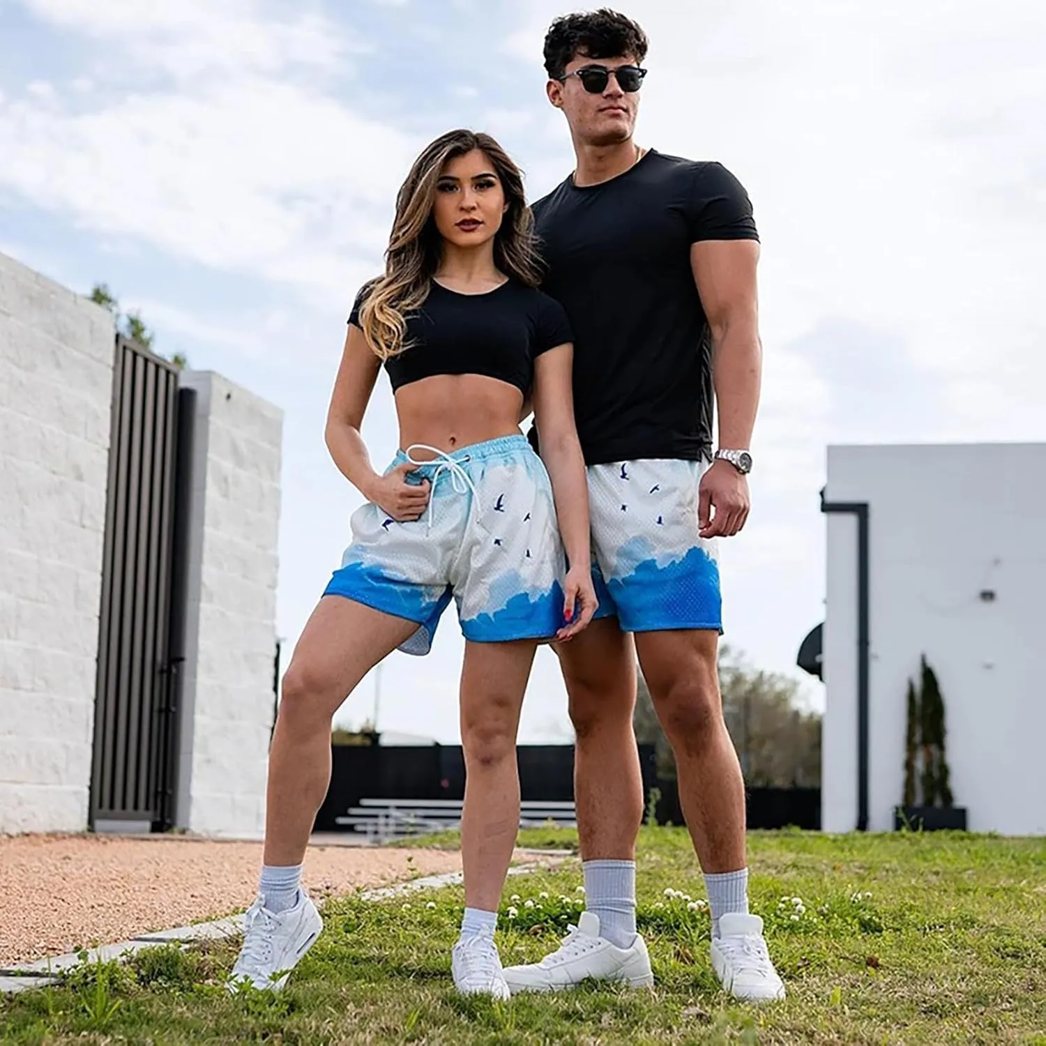BOOMLEMON Mens Mesh Graphic Print Shorts Casual Fashion Cool Shorts Retro Active Gym Streetwear Short Pants