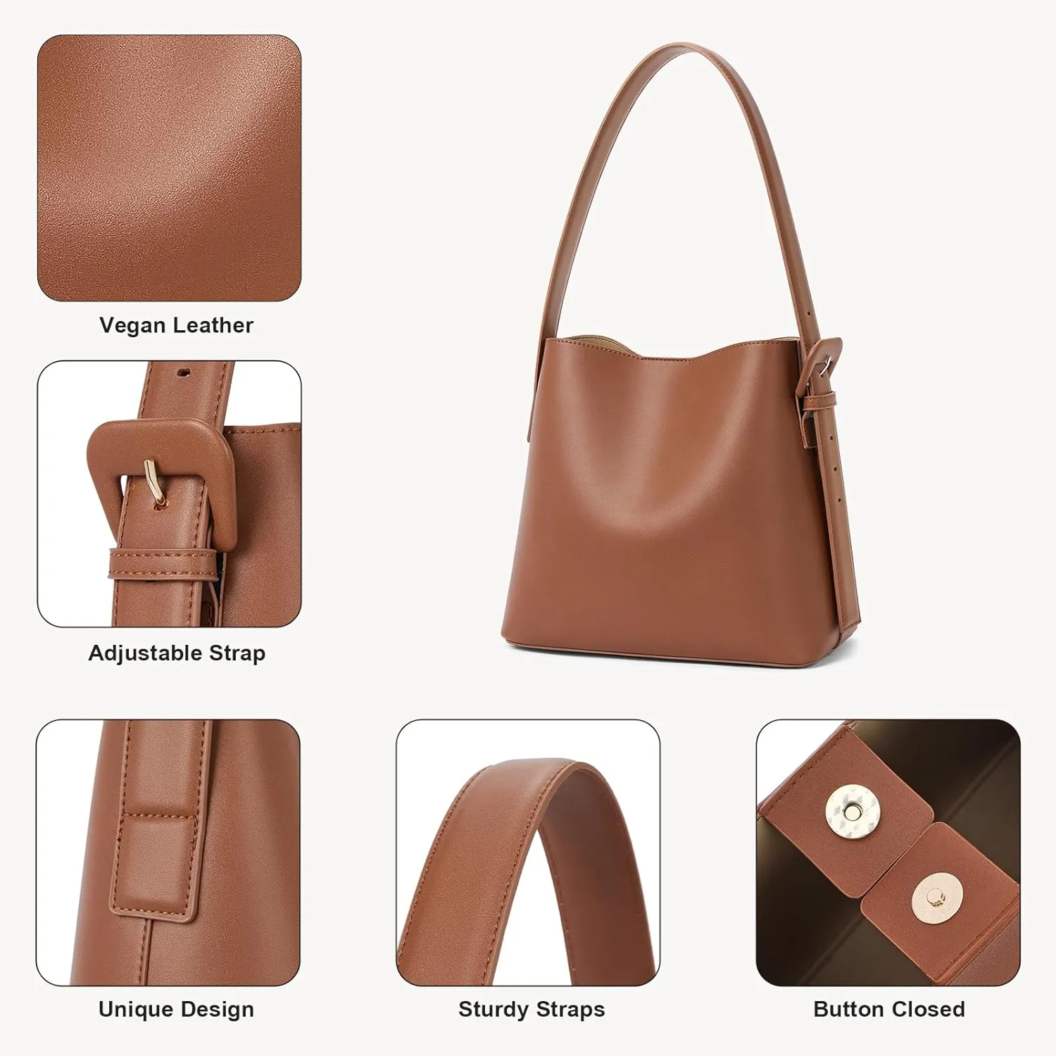 BOSTANTEN Bucket Bag Vegan Leather Shoulder Purses for Women Trendy Adjustable Strap