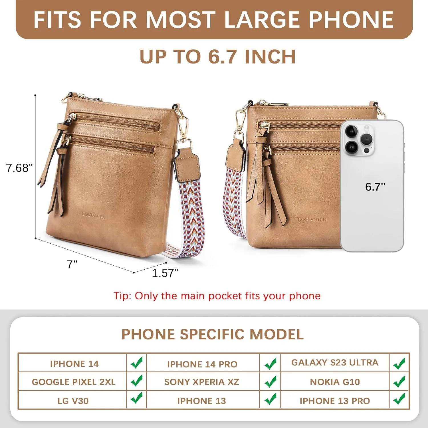 BOSTANTEN Crossbody Bags Purses for Women Trendy Soft Vegan Leather Shoulder Handbags with Adjustable Strap Zipper Pocket