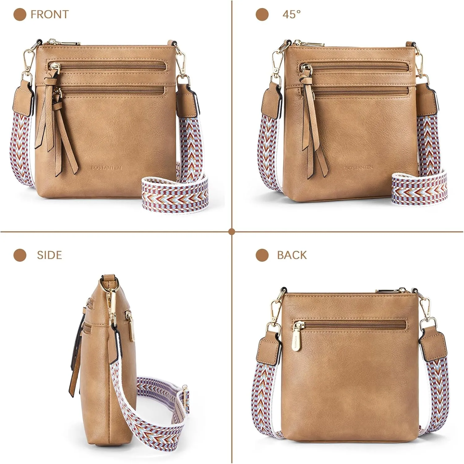 BOSTANTEN Crossbody Bags Purses for Women Trendy Soft Vegan Leather Shoulder Handbags with Adjustable Strap Zipper Pocket