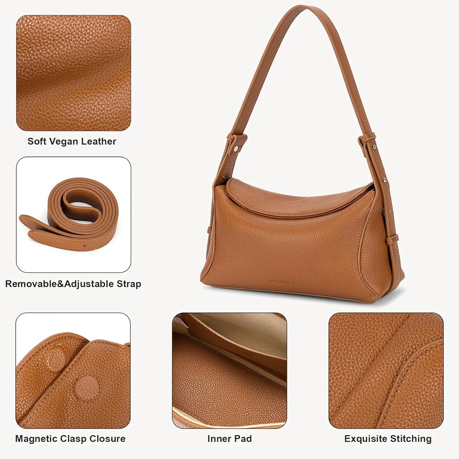 BOSTANTEN Shoulder Bags for Women Vegan Leather Crossbody Purses with Adjustable Strap