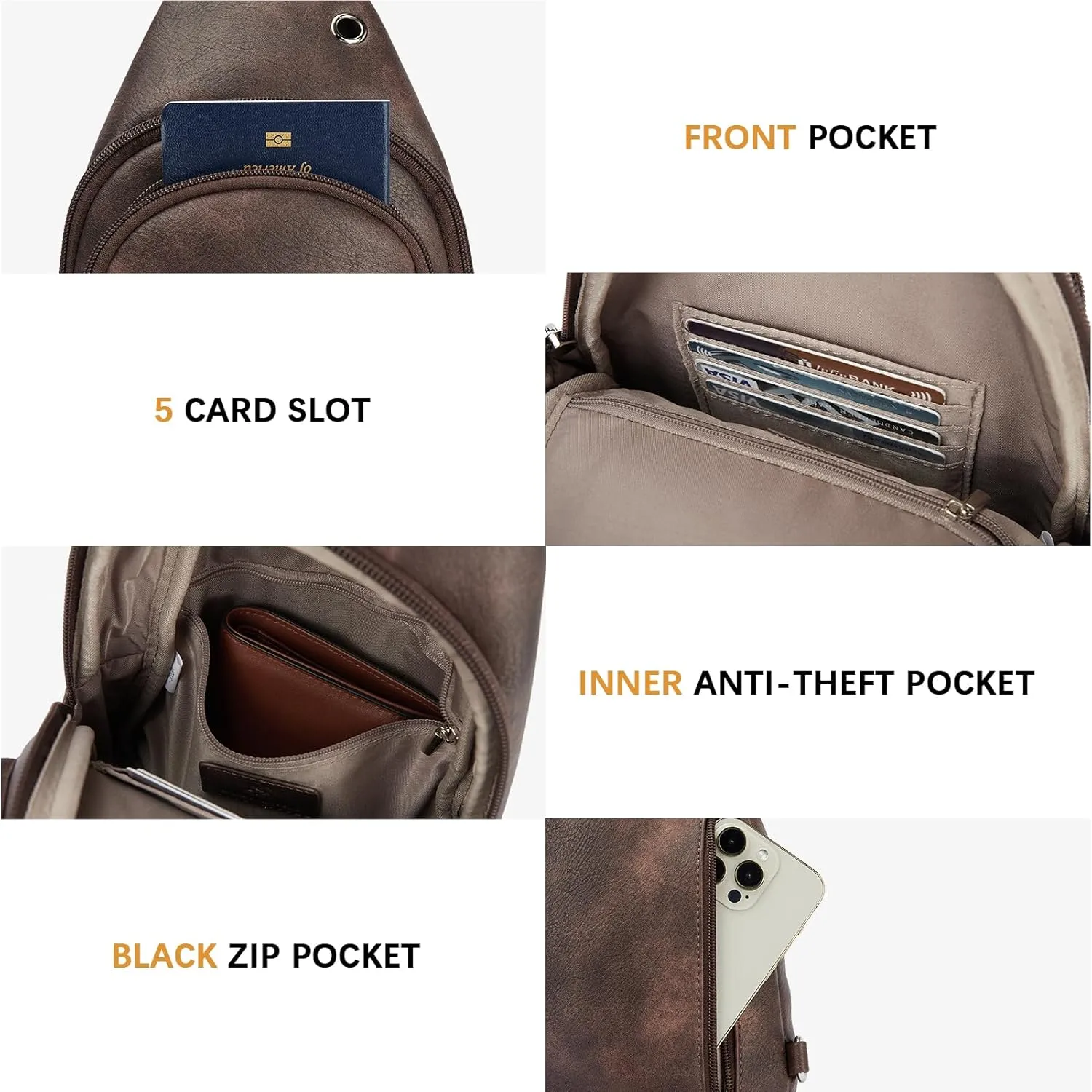 BOSTANTEN Sling Bag Cross Body Bag Trendy Leather Crossbody Purse Chest Bag with Adjustable Guitar Strap for Travel