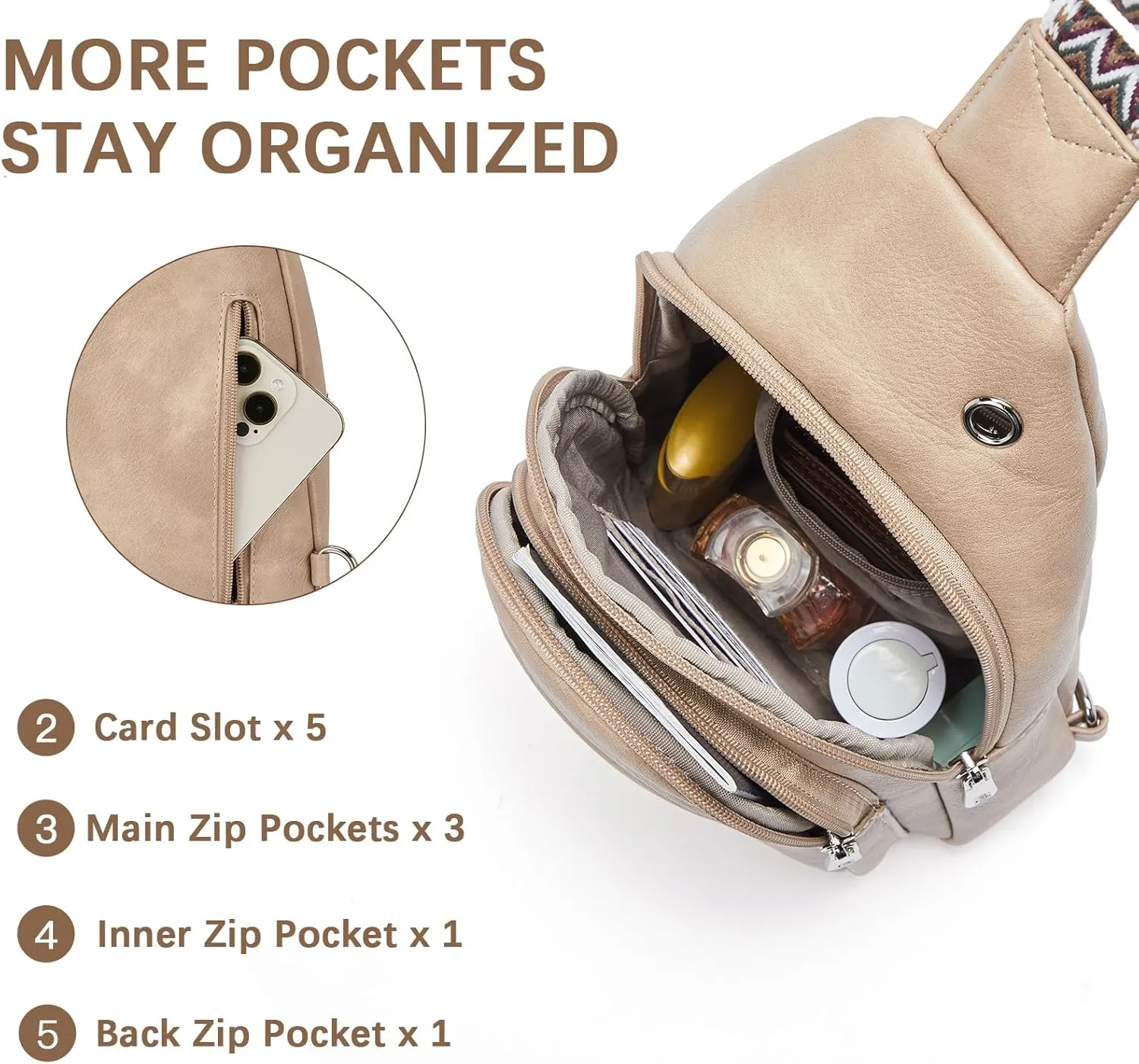 BOSTANTEN Sling Bag Cross Body Bag Trendy Leather Crossbody Purse Chest Bag with Adjustable Guitar Strap for Travel