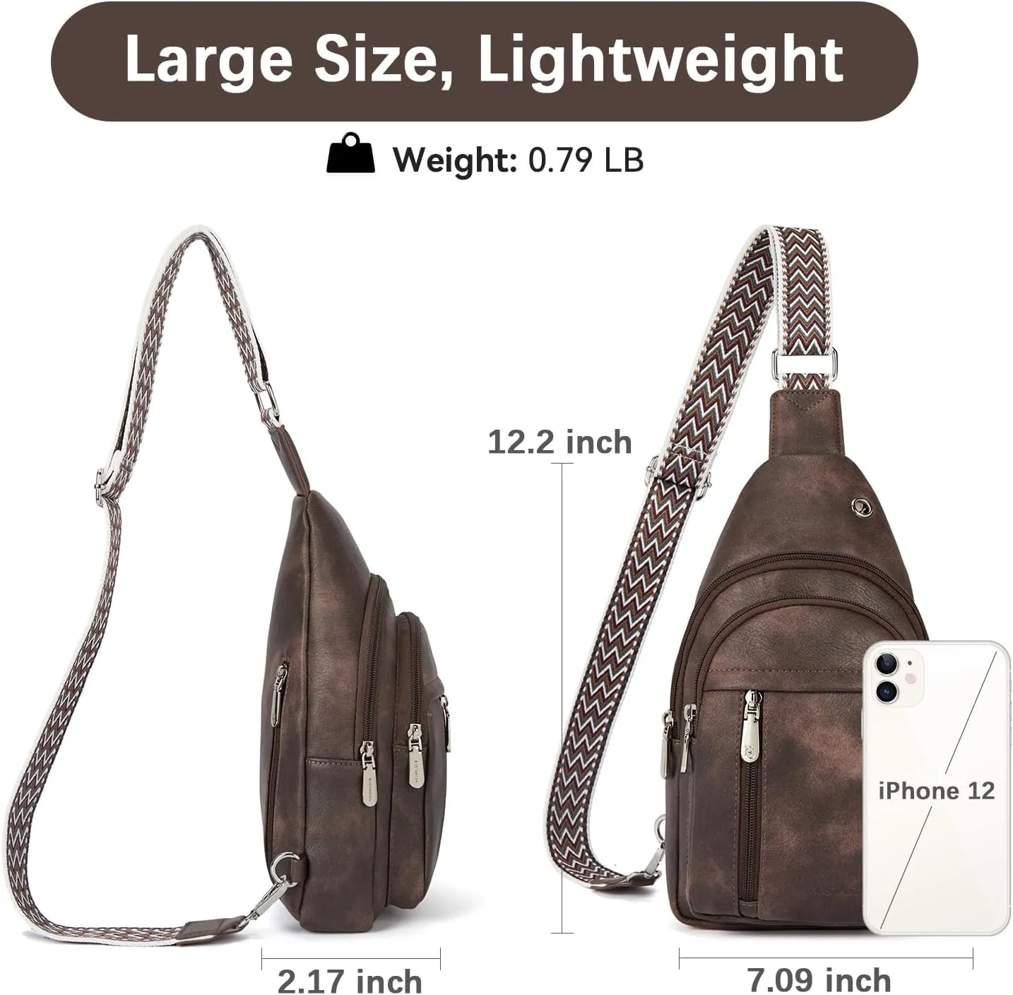 BOSTANTEN Sling Bag Cross Body Bag Trendy Leather Crossbody Purse Chest Bag with Adjustable Guitar Strap for Travel