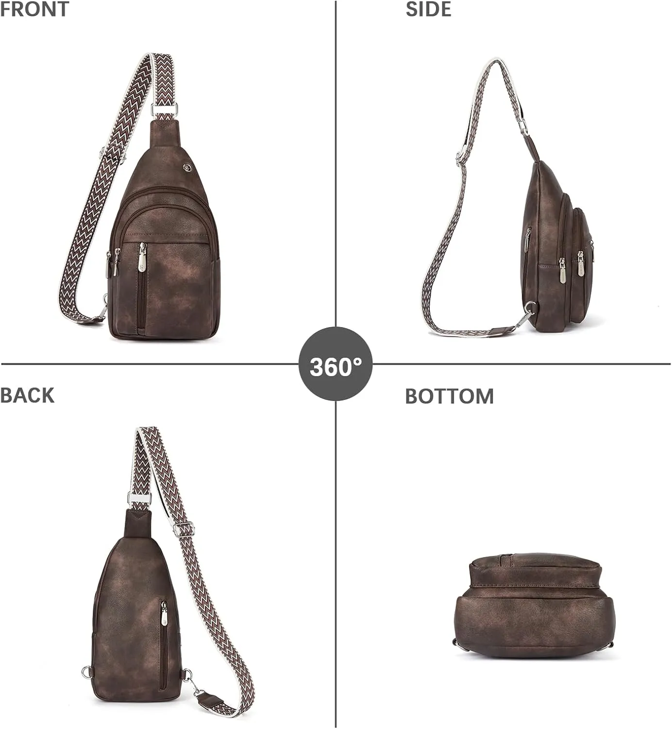 BOSTANTEN Sling Bag Cross Body Bag Trendy Leather Crossbody Purse Chest Bag with Adjustable Guitar Strap for Travel