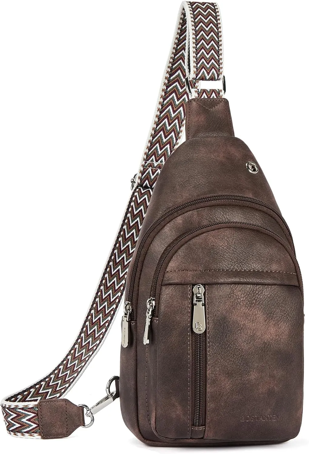 BOSTANTEN Sling Bag Cross Body Bag Trendy Leather Crossbody Purse Chest Bag with Adjustable Guitar Strap for Travel