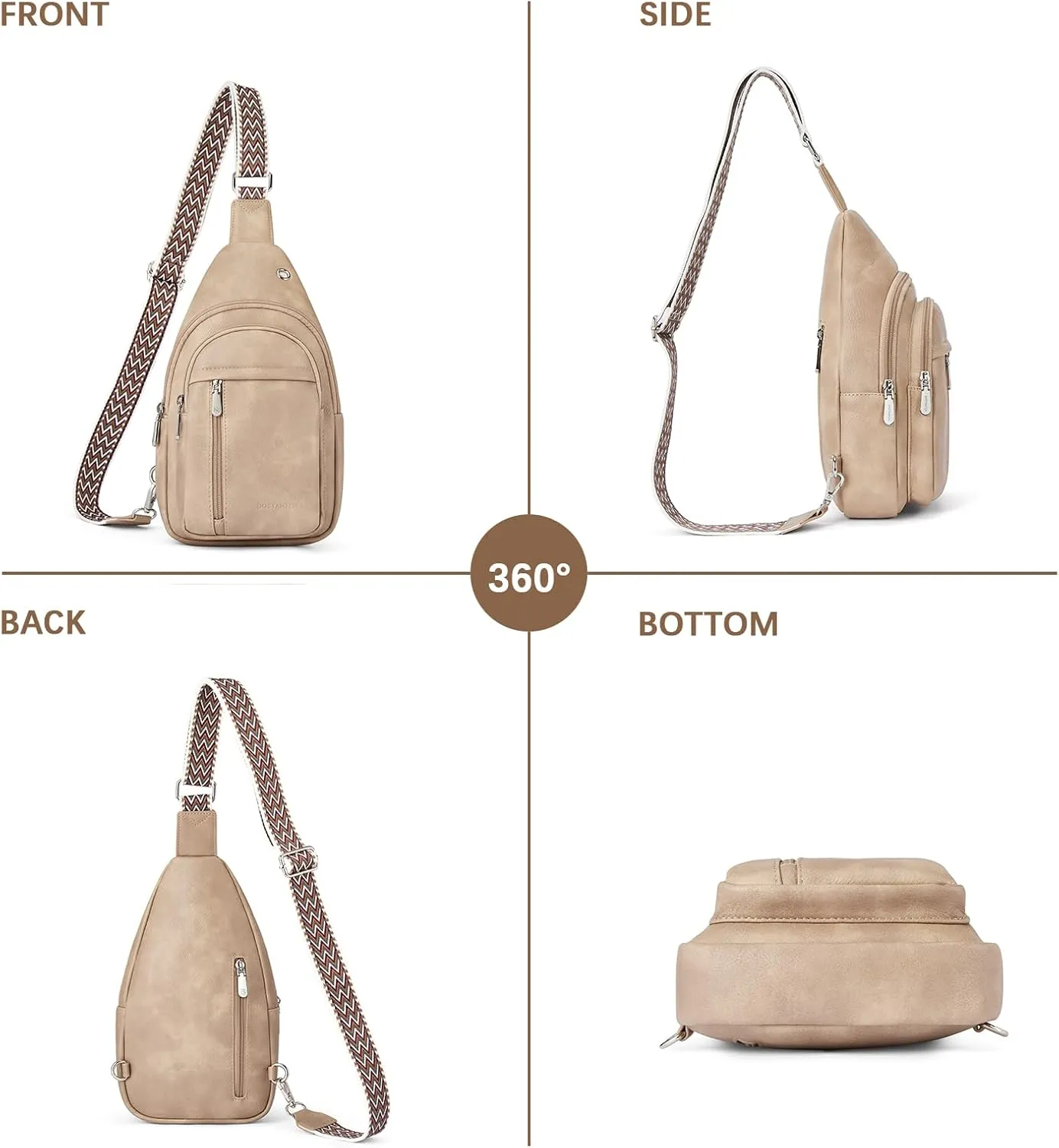 BOSTANTEN Sling Bag Cross Body Bag Trendy Leather Crossbody Purse Chest Bag with Adjustable Guitar Strap for Travel