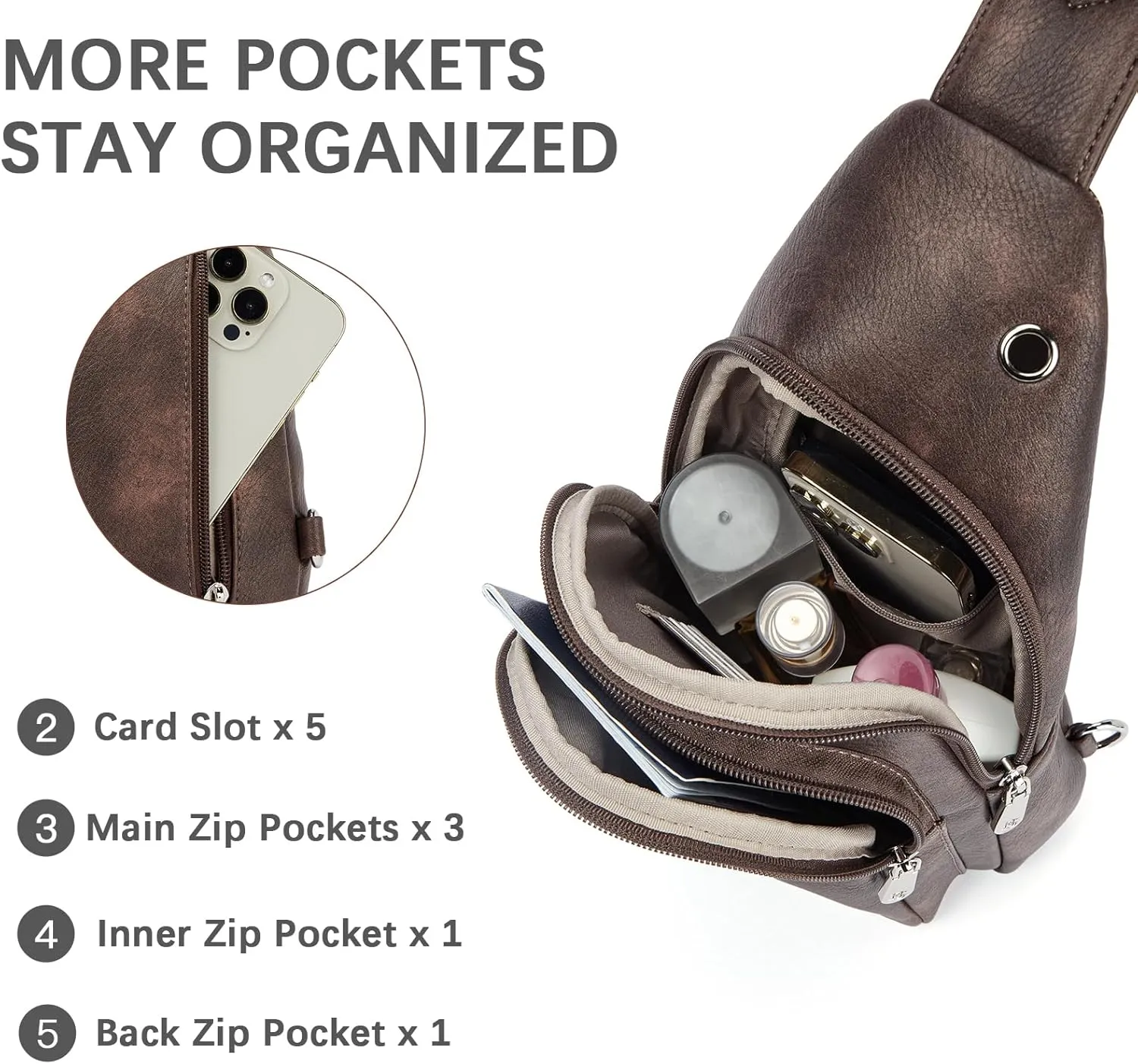 BOSTANTEN Sling Bag Cross Body Bag Trendy Leather Crossbody Purse Chest Bag with Adjustable Guitar Strap for Travel
