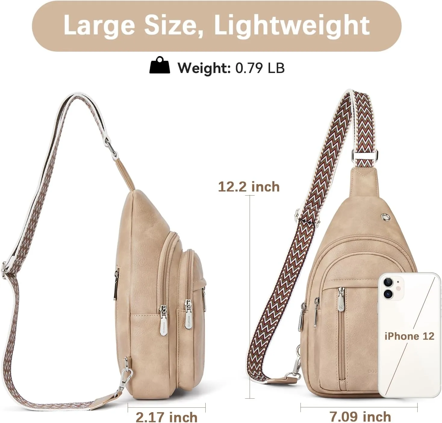 BOSTANTEN Sling Bag Cross Body Bag Trendy Leather Crossbody Purse Chest Bag with Adjustable Guitar Strap for Travel