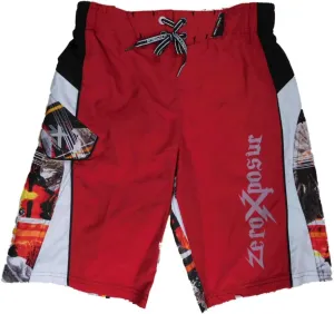 Boys Red Cargo Graphic Swim Trunks Board Shorts