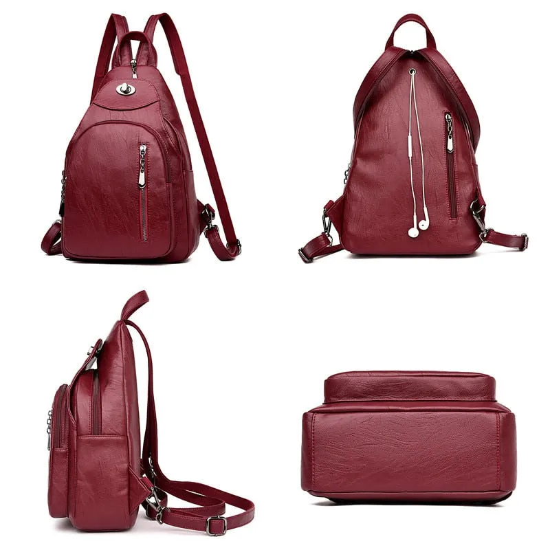 Brand Women's Leather Chest Bags for Women Large Capacity School Backpack for Girls Lock Anti-theft Backpack Leisure Daypacks