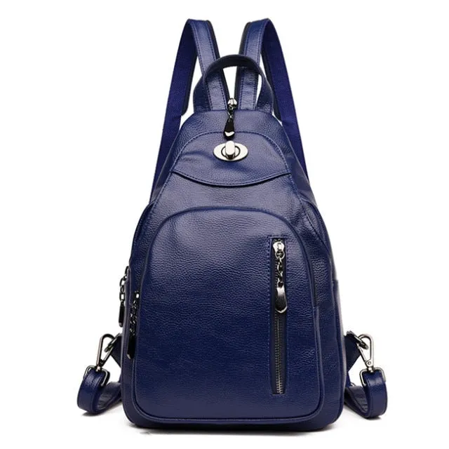 Brand Women's Leather Chest Bags for Women Large Capacity School Backpack for Girls Lock Anti-theft Backpack Leisure Daypacks