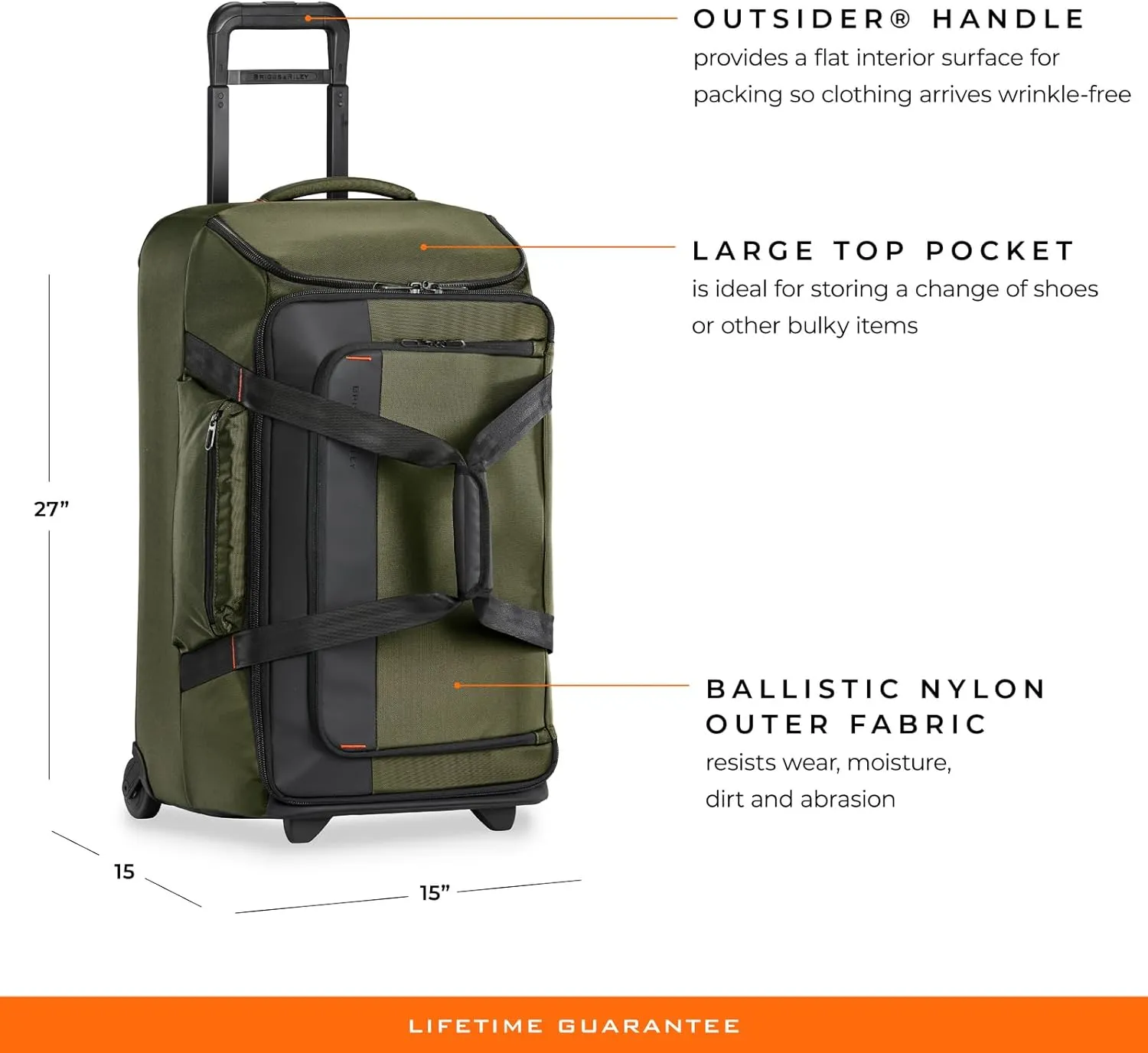 Briggs & Riley 27" Medium Upright Duffle - Checked Luggage for Travel, Suitcases with Wheels, Softside Rolling Bag for Men & Women, Self-Repairing Zipper - ZDX Collection, Hunter