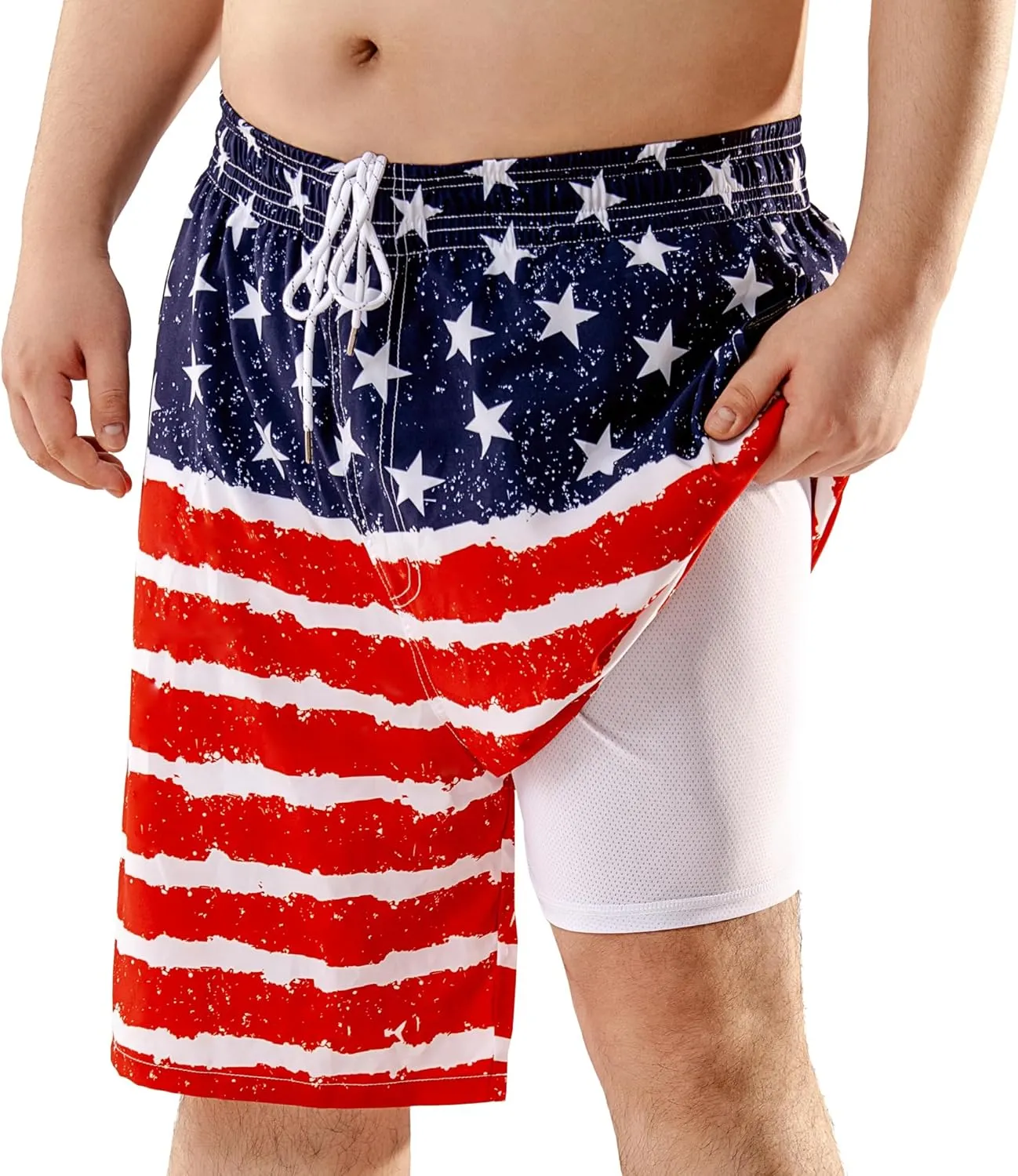 BRISIRA Big and Tall Mens Swim Trunks with Compression Liner Swimsuit Bathing Suit Swim Shorts Board Shorts Quick Dry 1X-6X
