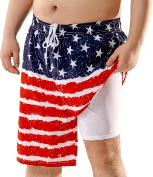 BRISIRA Big and Tall Mens Swim Trunks with Compression Liner Swimsuit Bathing Suit Swim Shorts Board Shorts Quick Dry 1X-6X