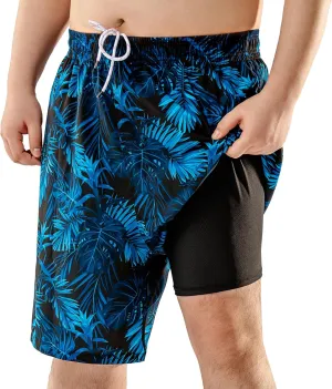BRISIRA Big and Tall Swim Trunks for Men Compression Liner Bathing Suit with Pockets Swimsuit Beach Shorts Quick Dry 1X-6X