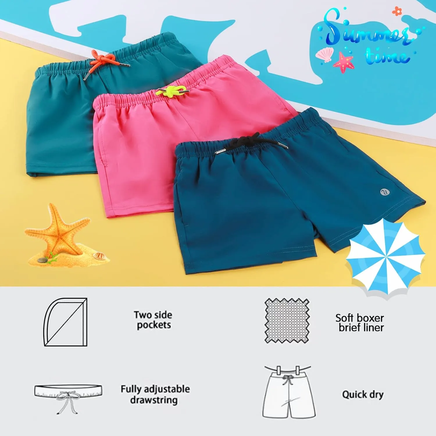 BRISIRA Boys Swim Trunks Bathing Suit Compression Boxer Brief Liner Swim Shorts Swimsuit Anti-Chafe Toddler Kids Youth Teen