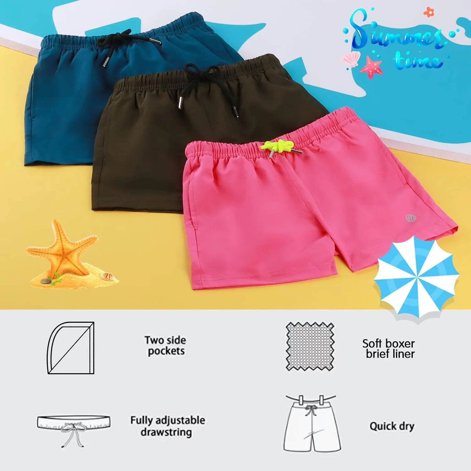 BRISIRA Boys Swim Trunks Bathing Suit Compression Boxer Brief Liner Swim Shorts Swimsuit Anti-Chafe Toddler Kids Youth Teen