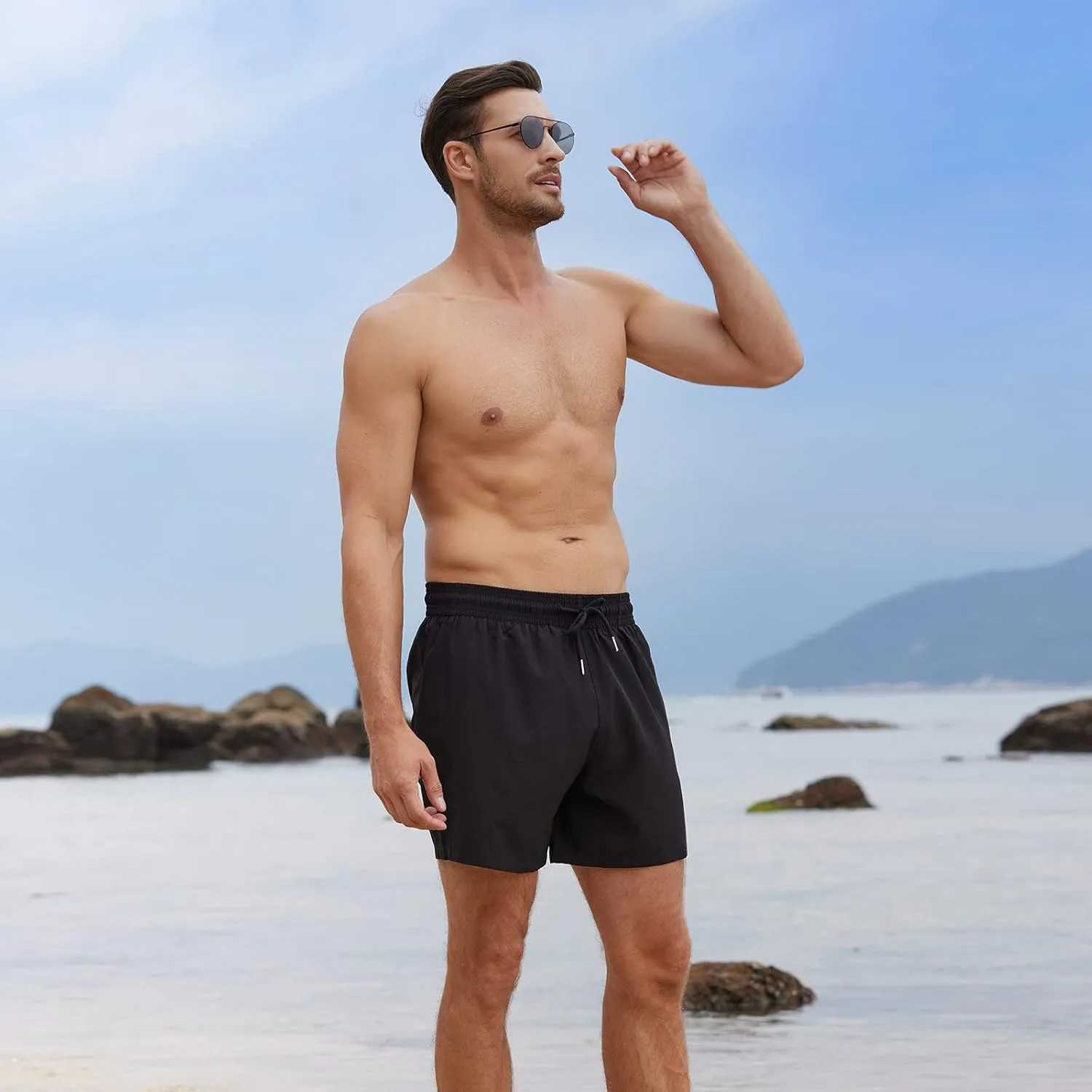 BRISIRA Mens Swim Trunks Bathing Suit 5 Inch Inseam Compression Liner Beach Swim Shorts Swimwear Quick Dry Zipper Pocket
