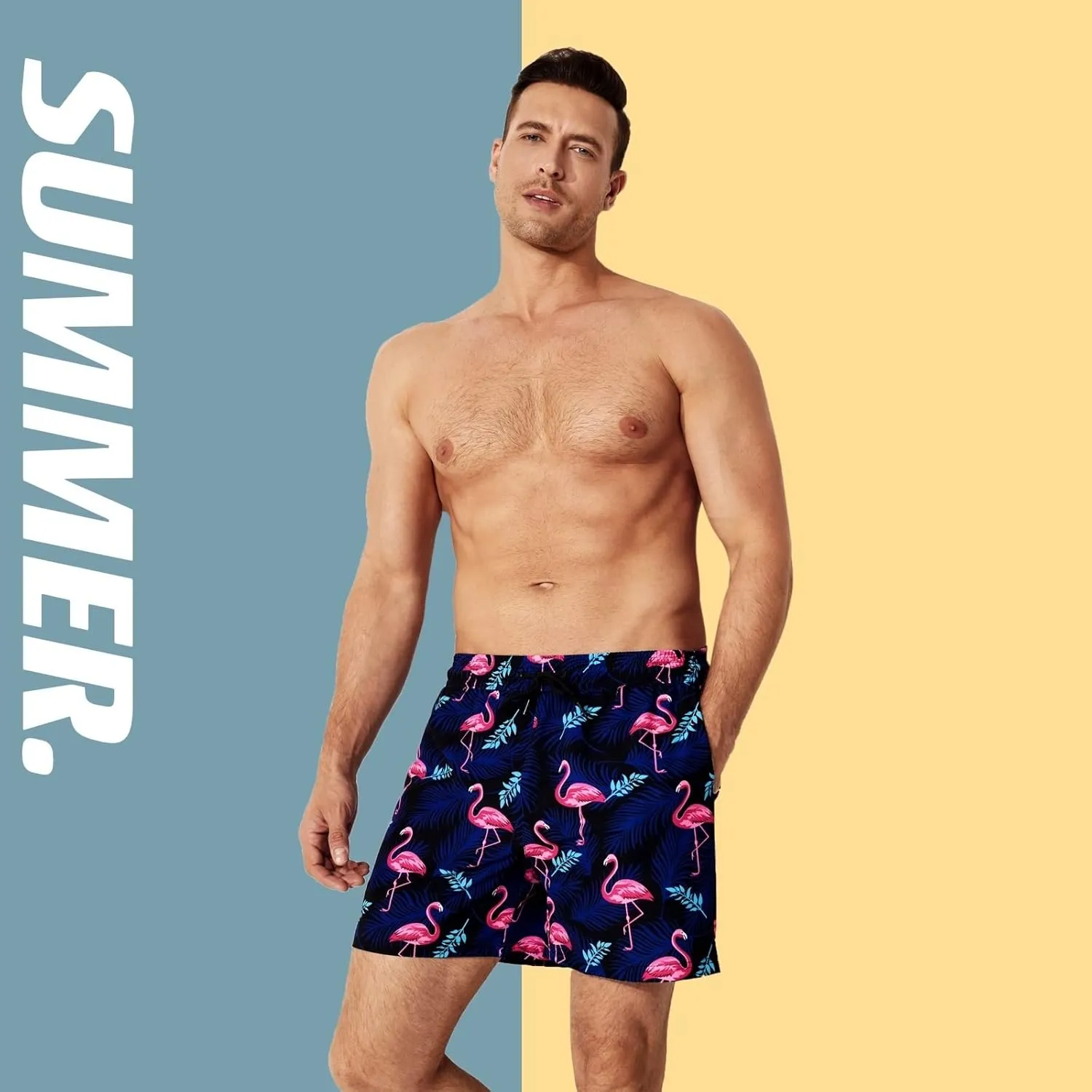 BRISIRA Mens Swim Trunks Bathing Suit 5 Inch Inseam Compression Liner Beach Swim Shorts Swimwear Quick Dry Zipper Pocket