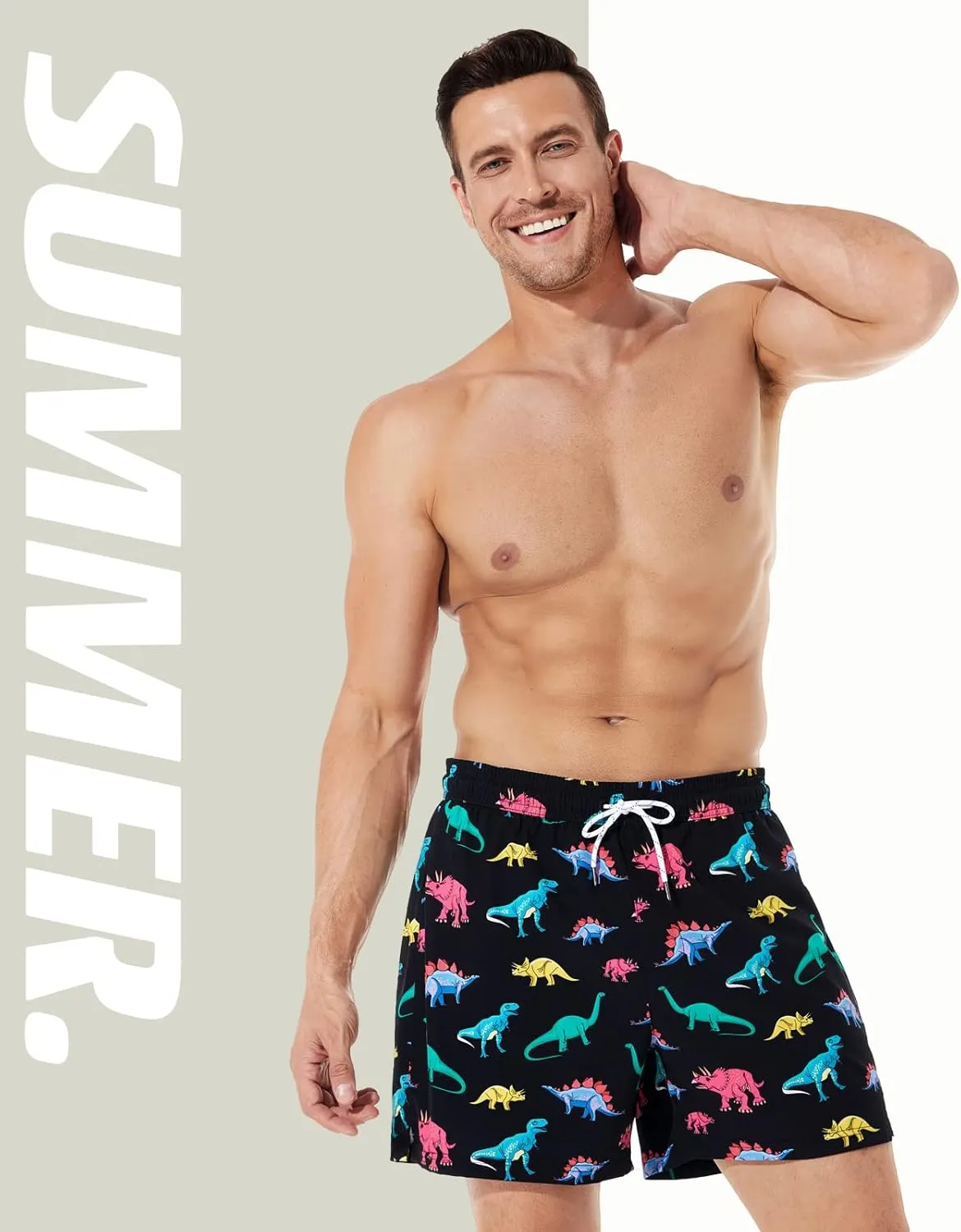 BRISIRA Mens Swim Trunks Bathing Suit 5 Inch Inseam Compression Liner Beach Swim Shorts Swimwear Quick Dry Zipper Pocket