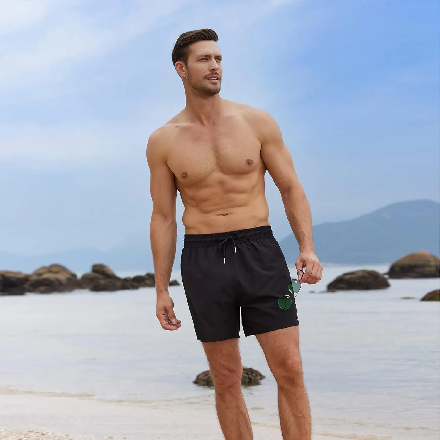 BRISIRA Mens Swim Trunks Bathing Suit 5 Inch Inseam Compression Liner Beach Swim Shorts Swimwear Quick Dry Zipper Pocket