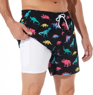 BRISIRA Mens Swim Trunks Bathing Suit 5 Inch Inseam Compression Liner Beach Swim Shorts Swimwear Quick Dry Zipper Pocket