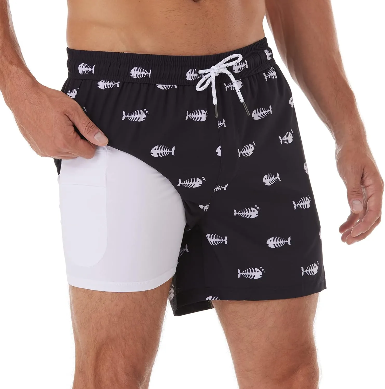 BRISIRA Mens Swim Trunks Bathing Suit 5 Inch Inseam Compression Liner Beach Swim Shorts Swimwear Quick Dry Zipper Pocket