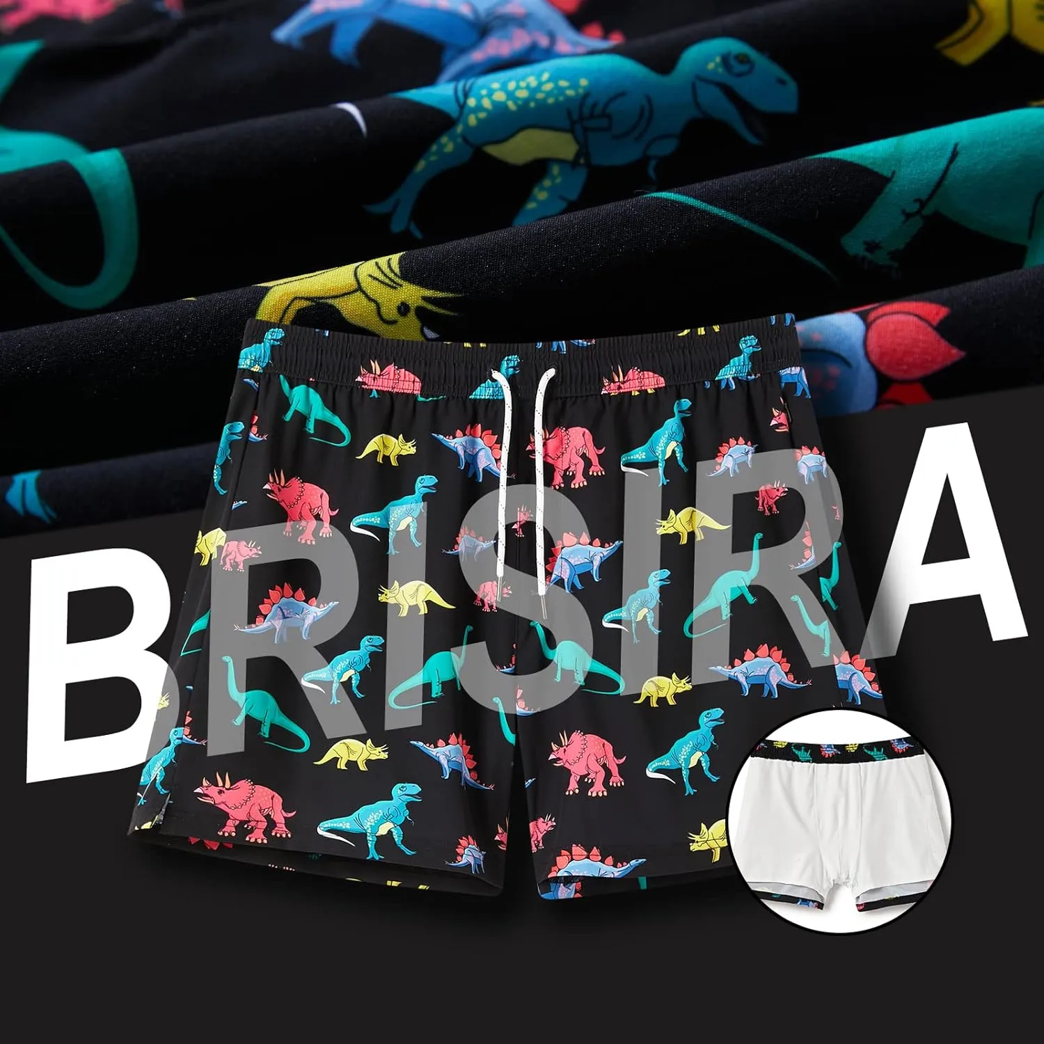 BRISIRA Mens Swim Trunks Bathing Suit 5 Inch Inseam Compression Liner Beach Swim Shorts Swimwear Quick Dry Zipper Pocket