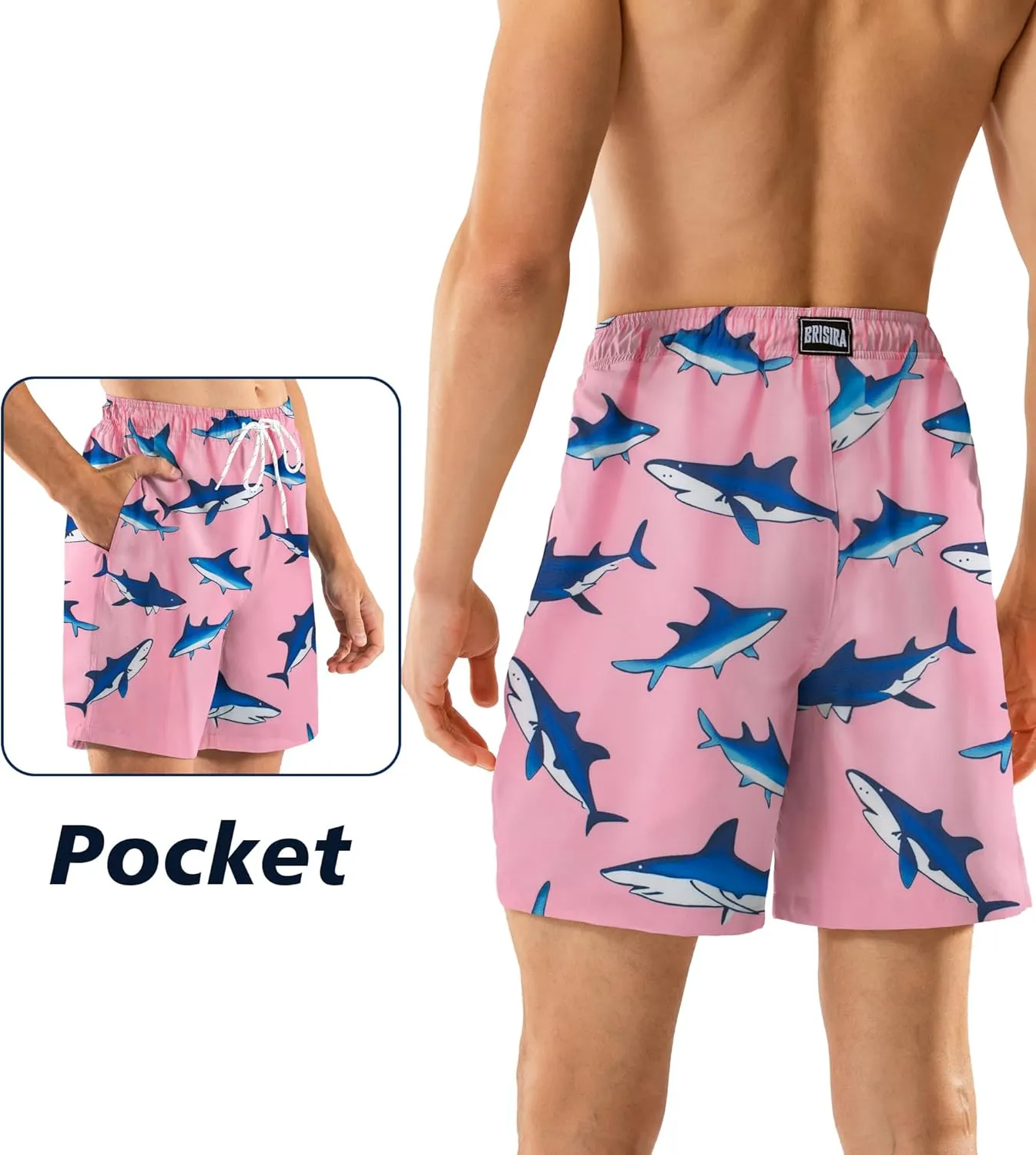 BRISIRA Mens Swim Trunks Swim Shorts 7 inch Compression Liner Bathing Suit Beach Shorts Swimwear Stretch Quick Dry Pockets