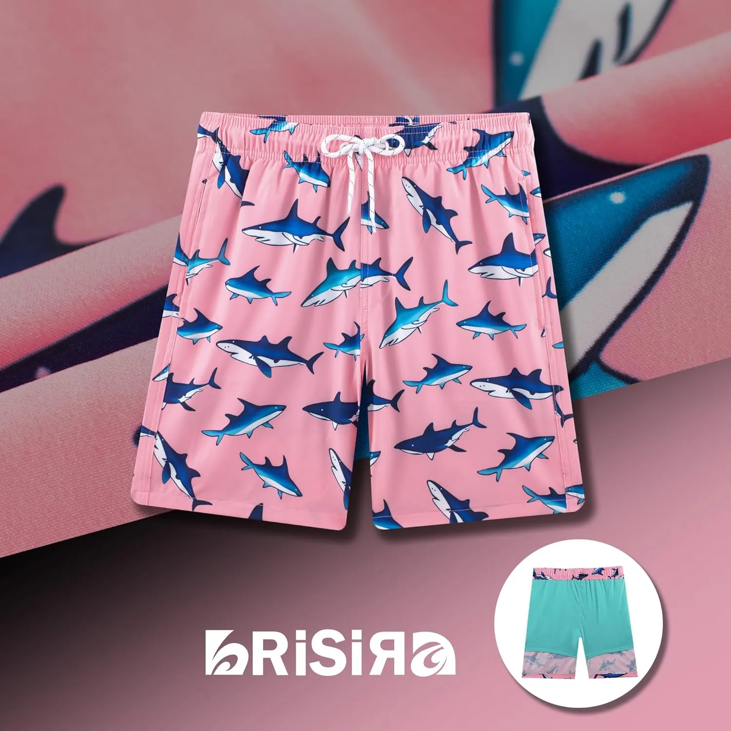 BRISIRA Mens Swim Trunks Swim Shorts 7 inch Compression Liner Bathing Suit Beach Shorts Swimwear Stretch Quick Dry Pockets