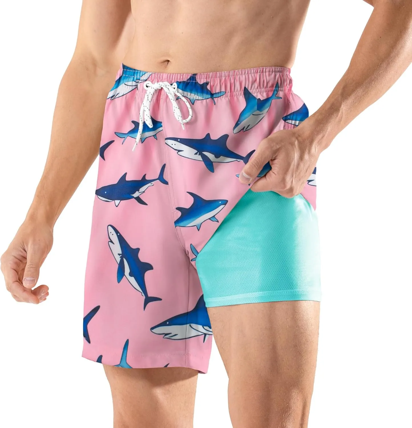 BRISIRA Mens Swim Trunks Swim Shorts 7 inch Compression Liner Bathing Suit Beach Shorts Swimwear Stretch Quick Dry Pockets