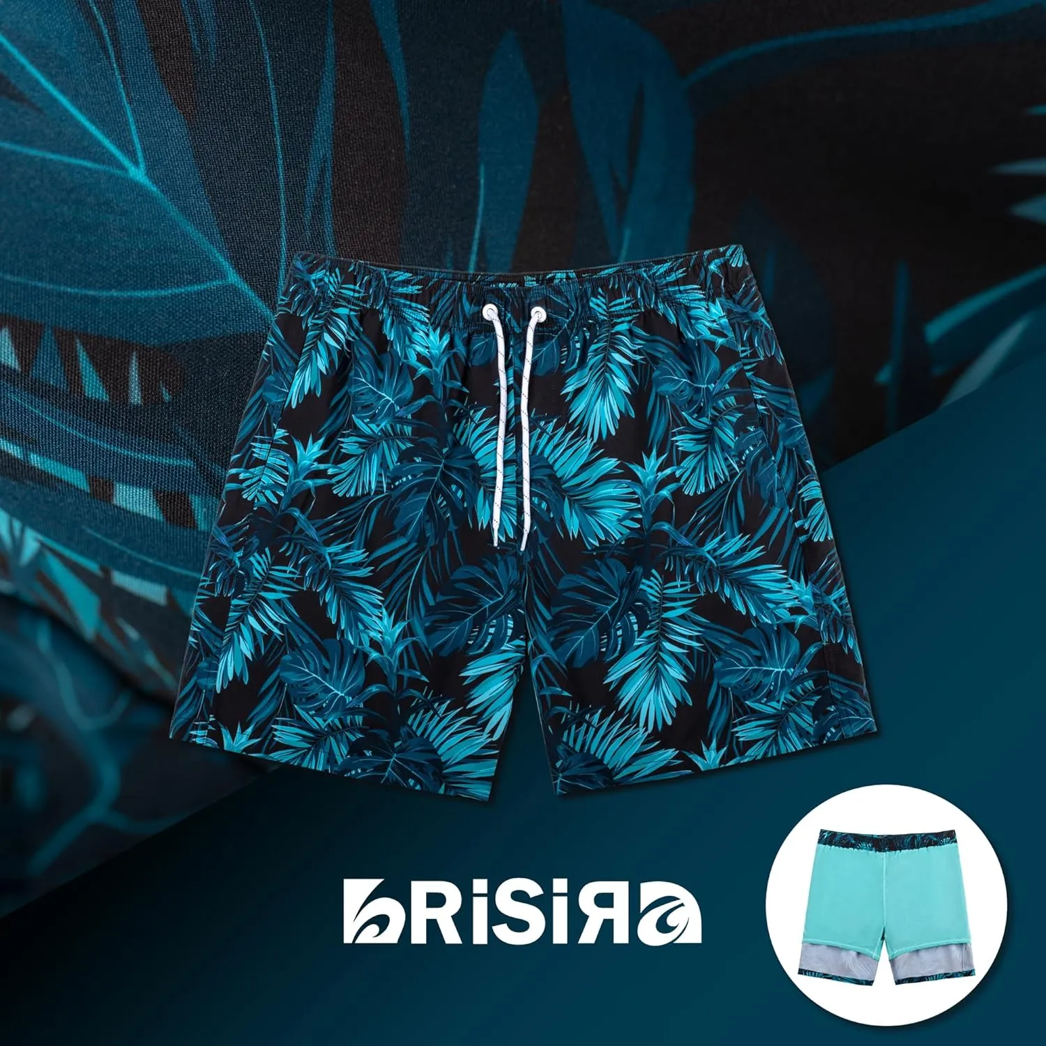 BRISIRA Mens Swim Trunks Swim Shorts 7 inch Compression Liner Bathing Suit Beach Shorts Swimwear Stretch Quick Dry Pockets